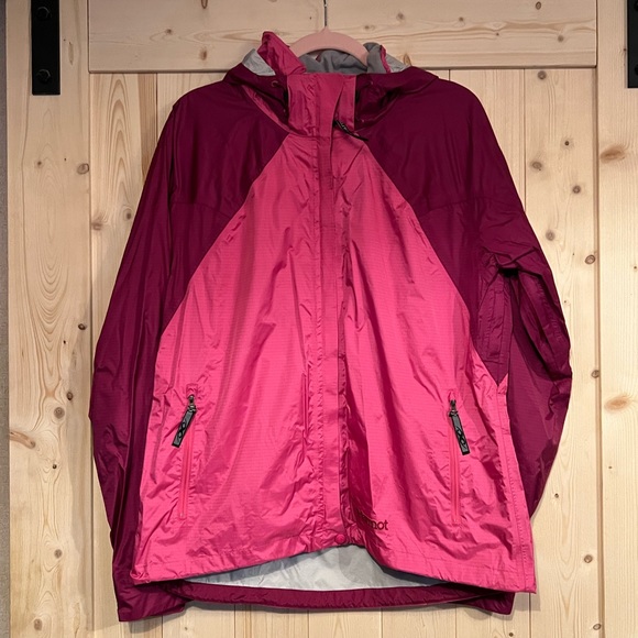 Marmot‎ Women’s Zip Up Windbreaker Colorblock Pink Magenta Hooded Jacket Size XL - Picture 1 of 7